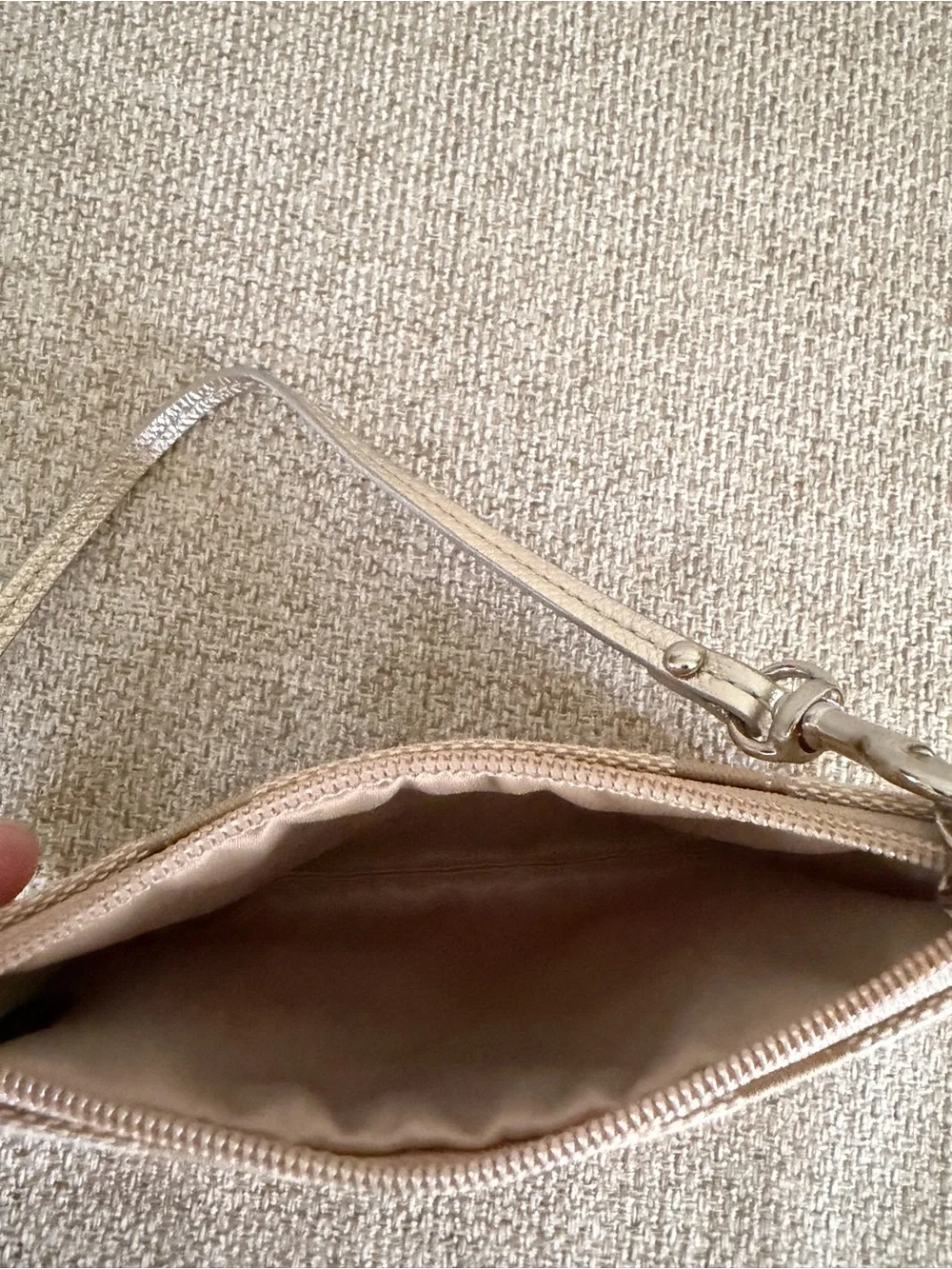 Coach Beige Signature Canvas Wristlet with Silver Strap
